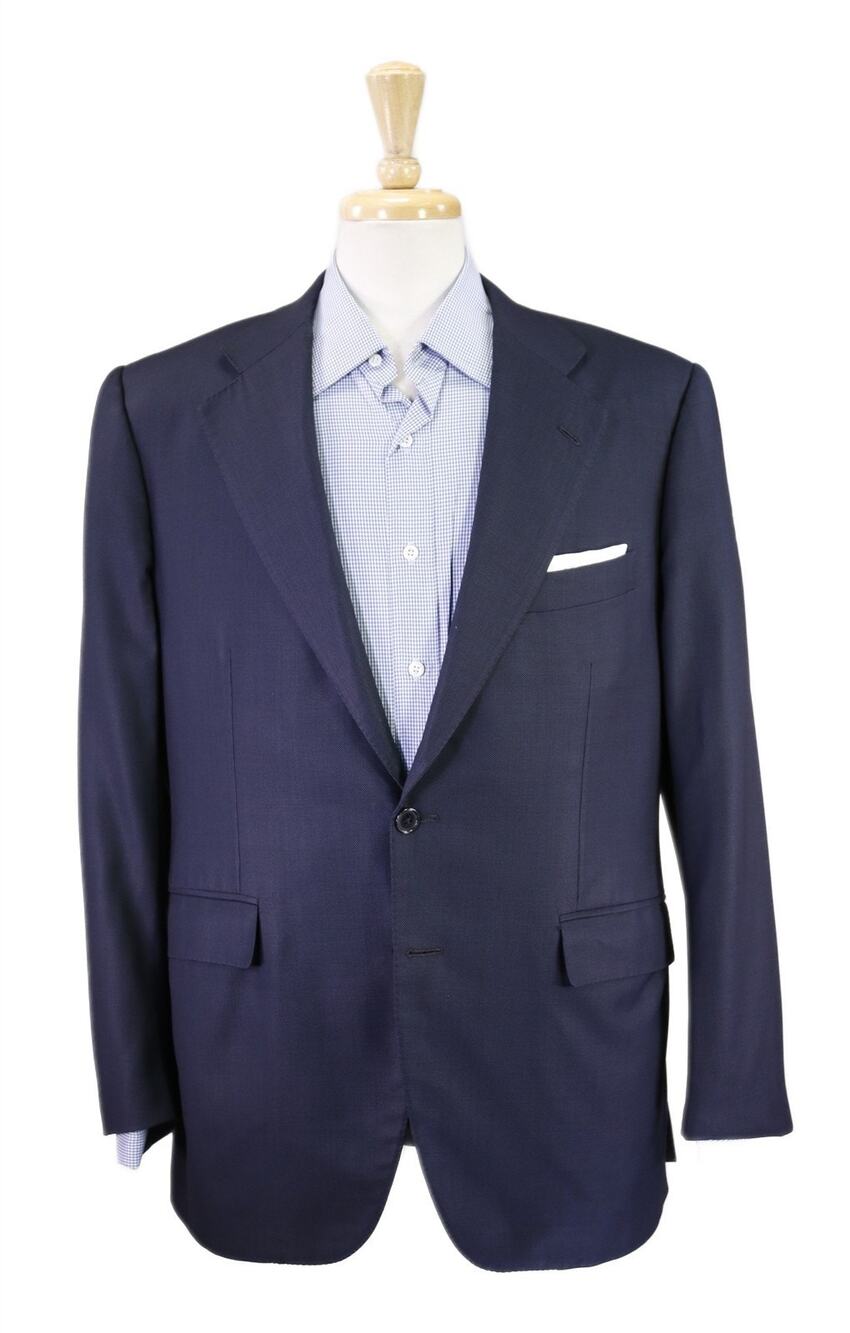 Loro Piana Bespoke Tailored Navy Blue Birdseye Woven Super 150's Wool Blazer 42R